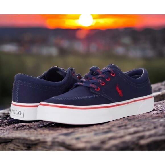 Polo Ralph Lauren Faxon X RRL Canvas Shoes Blue Red Mens 10 New Fast Ship - Picture 1 of 10